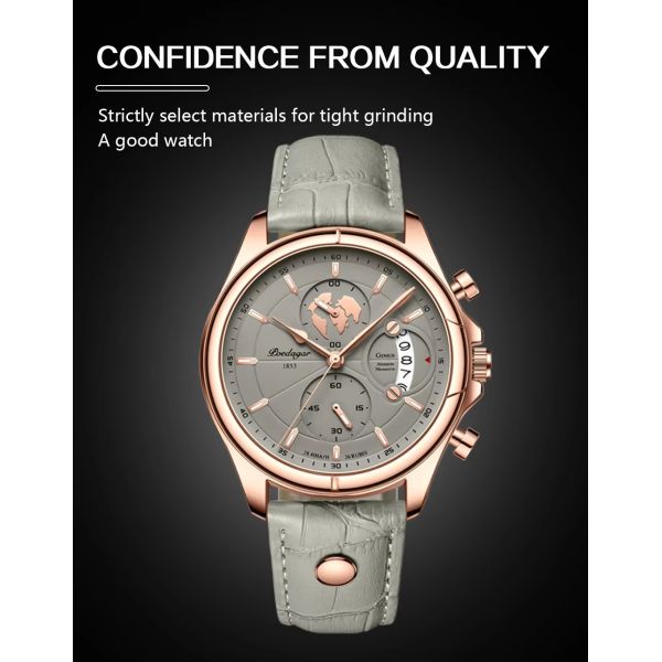 Waterproof Men's Quartz Chronograph Watch – Leather Strap· Luminous Dial | OEM