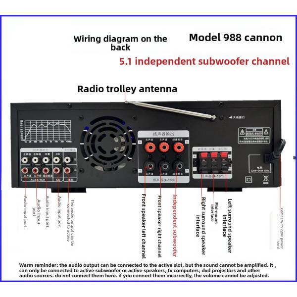 AV-988BT 5.1 High-Power Karaoke Home Conference Amplifier 8-Tube Subwoofer with Environmental Sensors HF