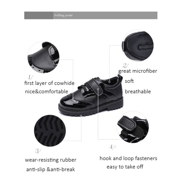 School Uniform Hook Loop Fastener Stylish Kids Shoes