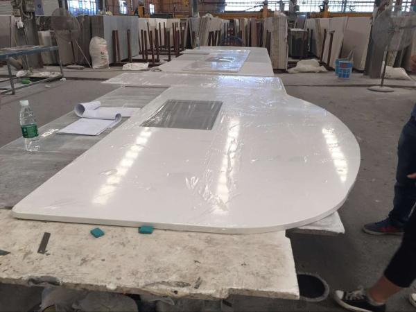 Single Sink Quartz Stone Countertops , Flat / Eased Edge Prefab Quartz Vanity Tops