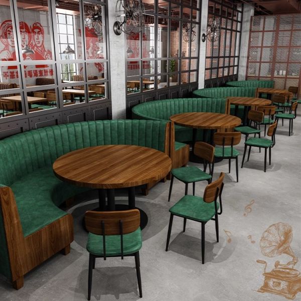 Modern Industrial Style Coffee Pizza Shop Pub bar Restaurant Wood Booth Sofa and Table Chairs Combination Furniture