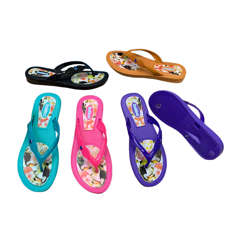 EVA Women Tropical Pattern Bead Decor Flip Flops Anti-slip Summer Beach Sandals