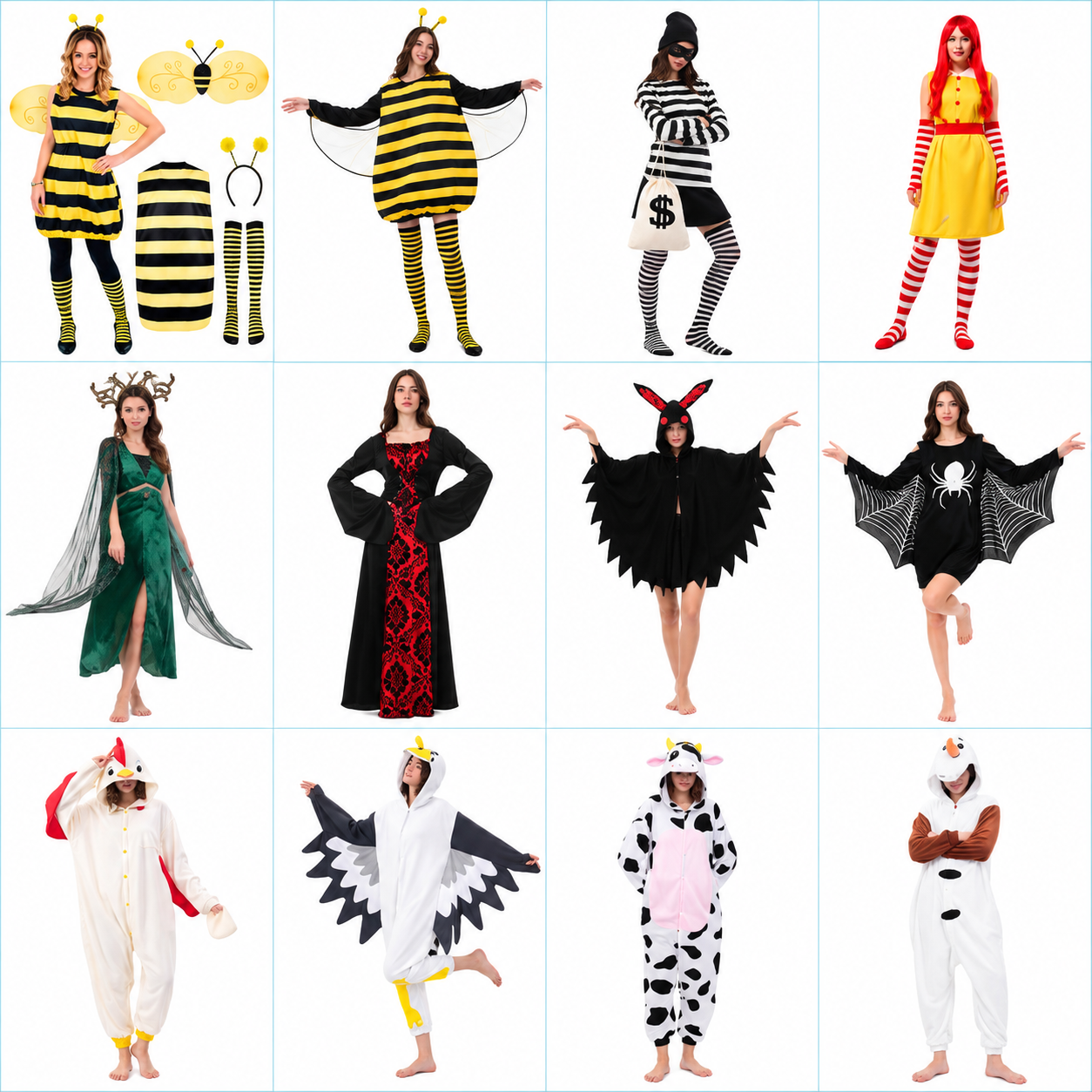 Wholesale Women’s Animal and Novelty Costumes, Bee, Bat, Spider, Bird, Cow and Hooded Onesie Party Outfits, Custom OEM ODM Halloween Fancy Dress Supplier with Low MOQ and Global Bulk Service by Patygr