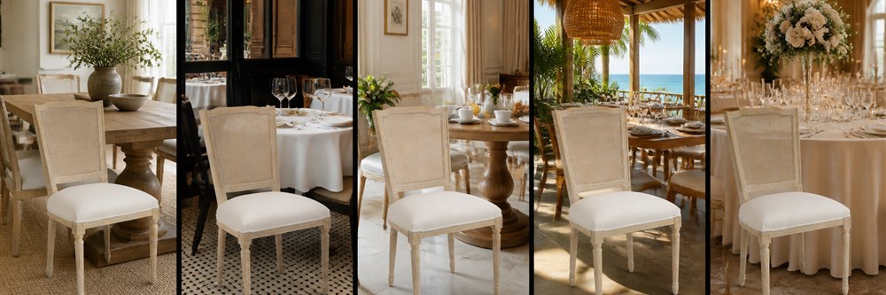 French Cane-Back Upholstered Dining Chair CYC-048