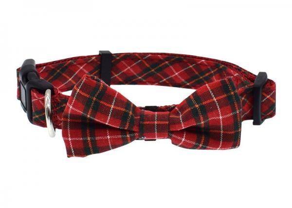Butterfly Knot Dog Walking Collars , Cute Dog Collars Plaid Fashionable Weatherproof