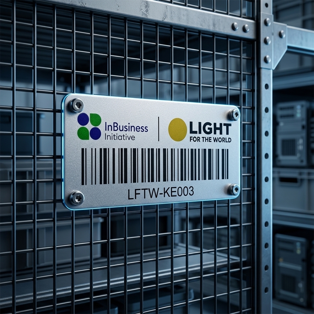 Customized Metal Laser Bar Code Labels With A Silver Background And Aluminum Asset Tags Are Used For The Shelves