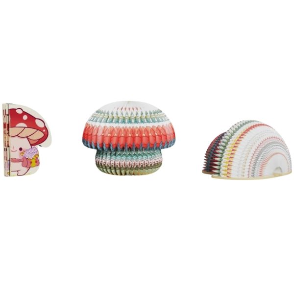 Decorative Folding Origami Paper Mushroom Lamp Wooden Base