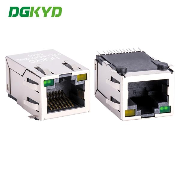 Connecteur de circuits imprimés RJ45 à écran métallique SMD CAT5 Rj45 Jack magnétique, G / Y LED RJ45 port Ethernet transformateur réseau de 100 Mbps KRJ-SM002NL