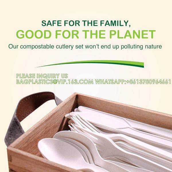 Compostable Cutlery Set Eco-Friendly Heavy Duty Utensils (50 Forks, 50 Spoons, 50 Knives) Biodegradable Utensils