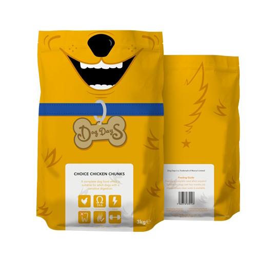 aluminum foil stand up pet food pouch , yellow food bag with crown logo