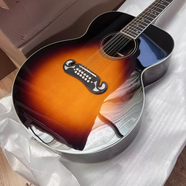AAAAA 43 inch solid spruce top sj200 jumbo body maple back side acoustic guitar bone nut in cherry sunburst