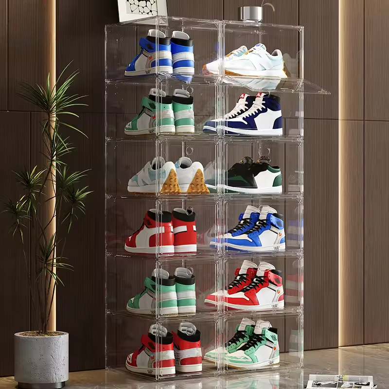 Premium Large Capacity Transparent Acrylic Shoe Box Magnetic Suction Front Opening Stackable Hard Case Sneaker Storage Display