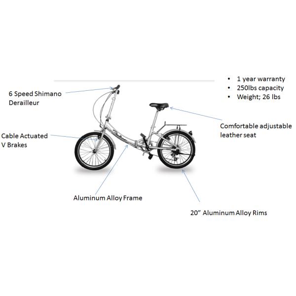 Silver Electric Folding Bike Lightweight Adjustable Two Wheel Electric Bike