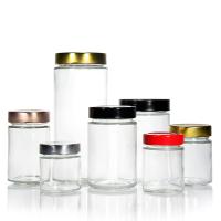 Clair rond 4oz 8oz 16oz 12oz 20oz Boîtier en verre contenant de la nourriture en verre avec un couvercle en métal profond
