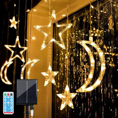 IP44 138LED Solar Powered Curtain Star Moon Lights Twinkle For Backyard