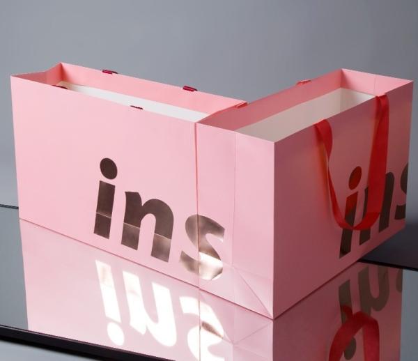Pink Kraft Paper Bags 420gsm Thick with Satin Ribbon Handles