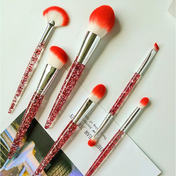 Pincel de pó vegano com alça de plástico, kits de pincéis de maquiagem de luxo com brilho transparente