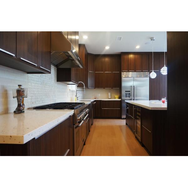 Dark Wood Grain Modern Kitchen Cabinet Doors Smooth Texture Appearance