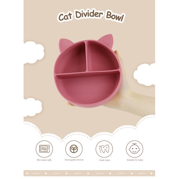 Cat Style Kids Silicone Bowl , Colorful Silicone Divided Suction Plate OEM