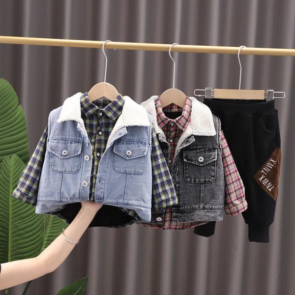 Three-Piece Set Of Warmth And Thickening For Children And Boys In Autumn And Winter