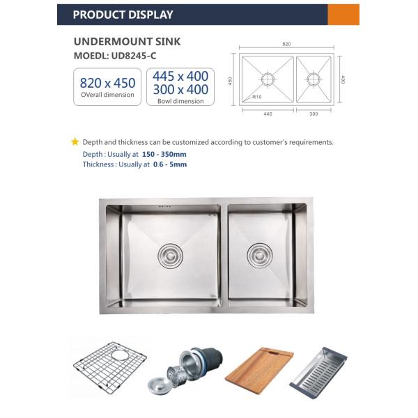 2 Bowl 30 Stainless Steel Undermount Kitchen Sink 16 Gaug Brushed 82x45