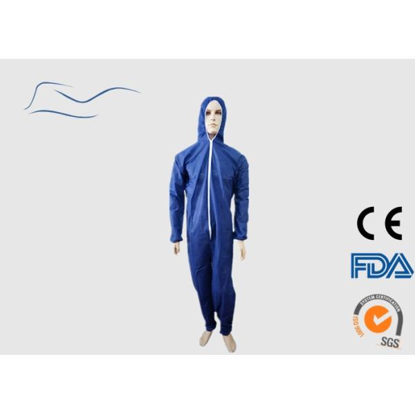 Elastic Wrist Paint Protective Coveralls , Commercial Blue Disposable Coveralls
