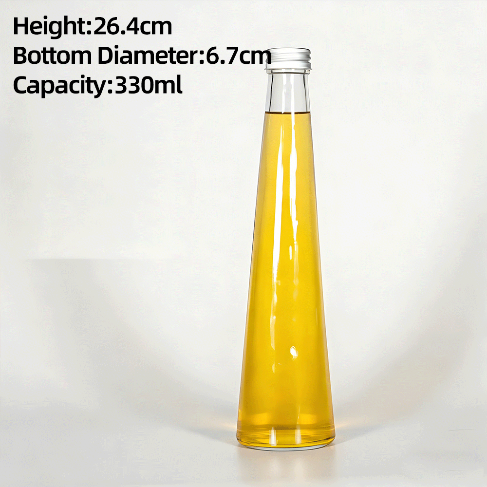 Conical Shape Clear Transparent Glass Juice Bottle Reusable Eco Friendly Beverage Container 250ml 330ml