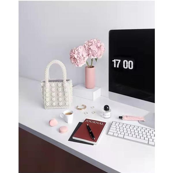 White Pearl Beaded Handbag Acrylic flat bead Material 10cm height ODM