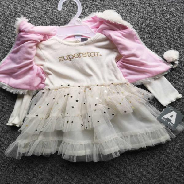 White Children's Winter Clothes Plush Baby Girl Winter Dress In Stock