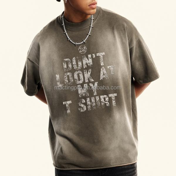 320Gsm Acid Wash Oversized T Shirt Tee Cotton Heavyweight T Shirt Vintage Sun Faded Streetwear