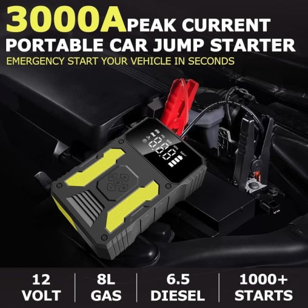 3000A 4 In 1 Portable Power Jump Starter With 150PSI Air Compressor