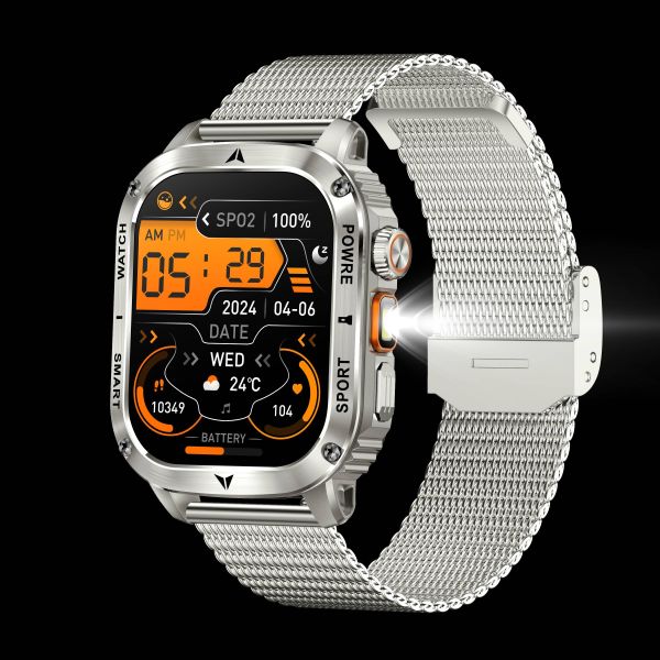 AK80 Smart Watch 2.01 BT Call Heart Rate Tracker Flashlight 400mAH 100+Sport Modes IP68 Waterproof Outdoor Sports
