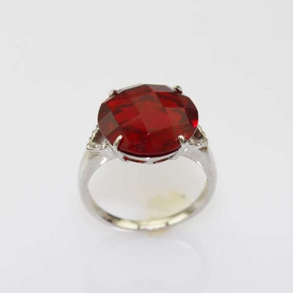 White Gold Plated Solid Silver Ring with 14mm Round  Blue Cubic Zircon (R228)