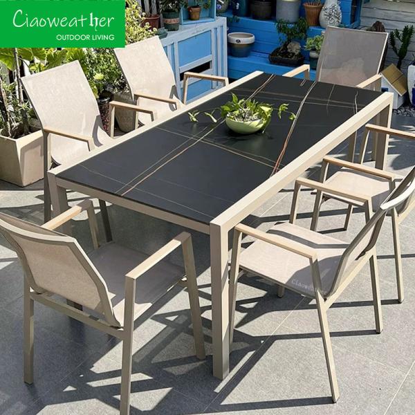 Modern Outdoor Furniture Garden Restaurant Paris Bistro Dining Set with Aluminum Frame and Portable Folding Chairs