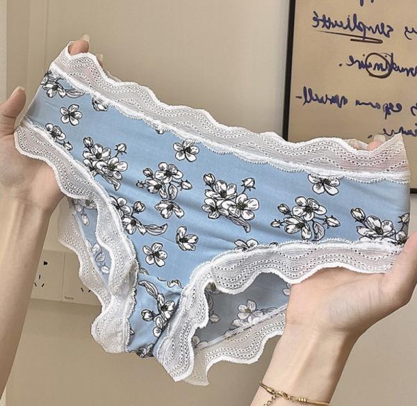 Silk Womens Underwears Teens Cute Fruits Print Elastic Ice Lace Panties Breathable Young Ladies