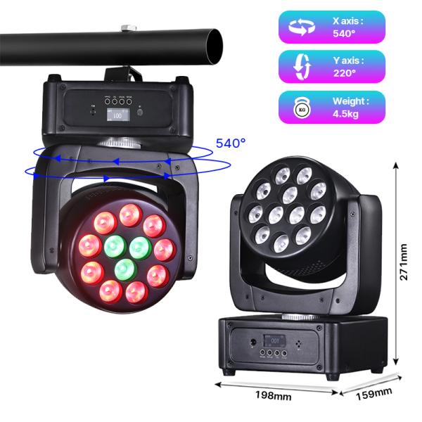 12x8W LED Moving Head Light Stage Lights RGBW Spotlight with Sound Activated for Disco Club Party Stage Lighting Shows