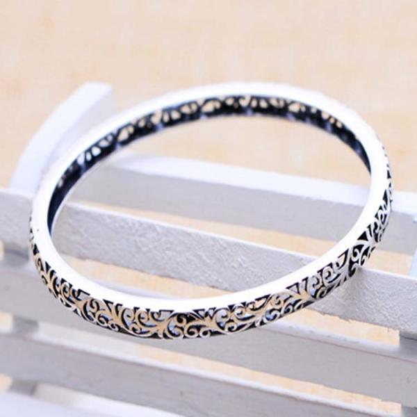 Sterling Silver Bangle Bracelet Hollowed Out Vintage Silver Jewelry(XH043359W)