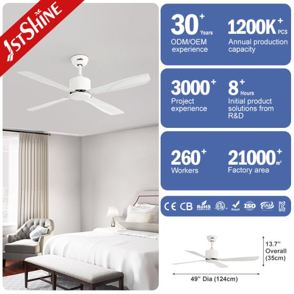 110-240V/50Hz-60Hz White Iron Ceiling Fan with Smart Remote and 4 Blades 1stshine