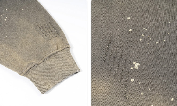 Men’s Washed Paint-Splatter Hoodie 350-400G Oversized Streetwear Casual Pullover Sweatshirt