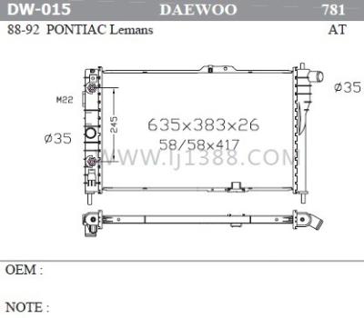 High Performance Aluminum Radiator For Daewoo Lemans 88-92 AT Dpi 781