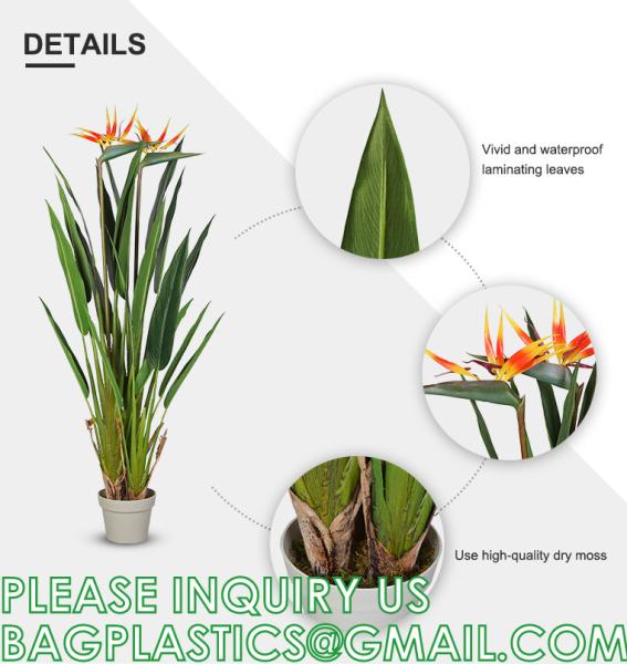 Artificial Bird of Paradise Plants 6 Ft Fake Tropical Palm Tree with Trunks in Pot and Woven Seagrass Belly Basket