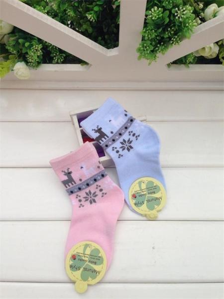 2015 Hot selling christmas deer design knitted AZO-free terry cozy cotton socks for baby