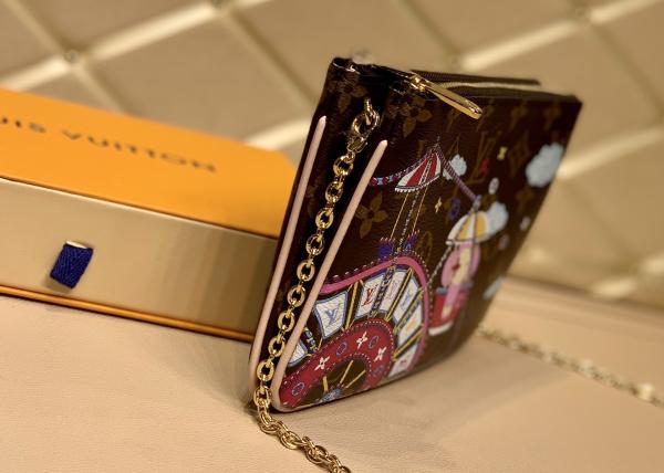 M63905 Silk-Screen Pochette Double Zip Luxury Chain Bag Genunie Leather And Carvas Luxury Chain Bag Small Cross-Body Bag