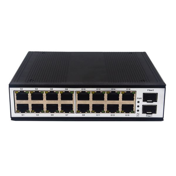 Industrial Fiber Network Switch Gigabit 2 SFP 16 RJ45 Ethernet Ports