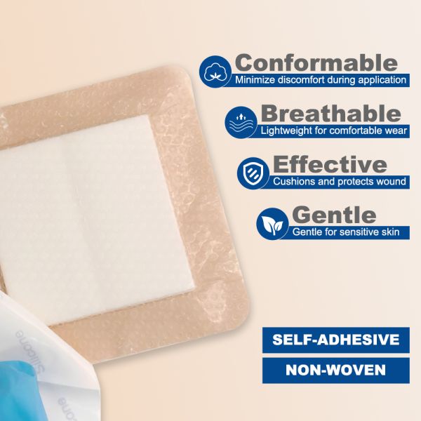 Self Adhesive Silicone Foam Dressing With Border Wound Bandage Pad 12.5x12.5cm
