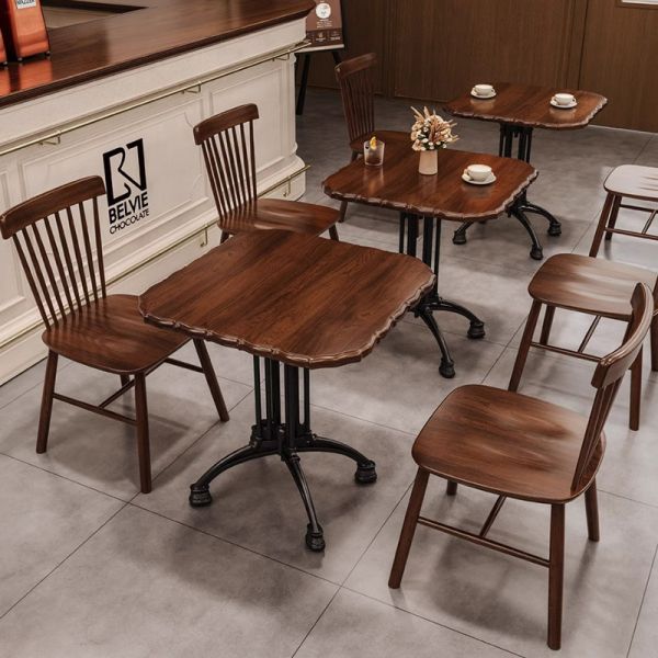Vintage Style Restaurant Furniture Set Coffee Shop Solid Wood Table and Chairs Coffee Shop Booth Sofa Combination Furniture Set