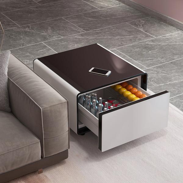 Wooden Grain Smart Side Table With Wireless Charging and USB Ports for Home Furniture