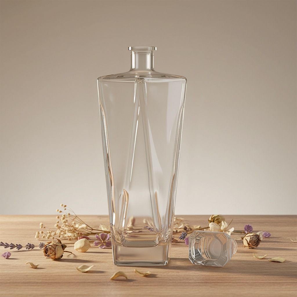Square Shape Custom Glass Bottles 750ml 1000ml Super Flint Glass Liquor Bottle