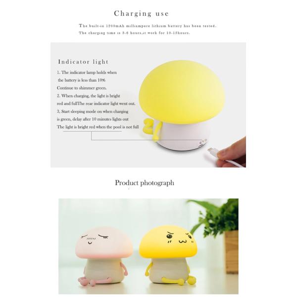 USB Mushroom Bedside Silicone Night Lamp LED Silicone Night Light for Baby Kids Children