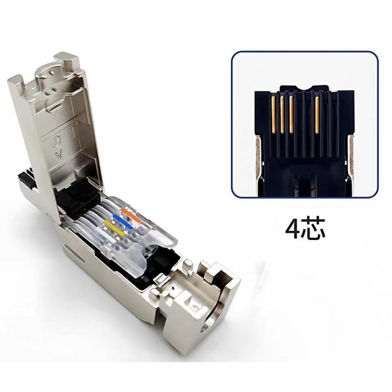 Compatible RJ45 Profinet Industrial Network Cable Connector with 4-core and 8-core Options and 1000V Voltage Rating Featuring Silver and Gold Plated Pins